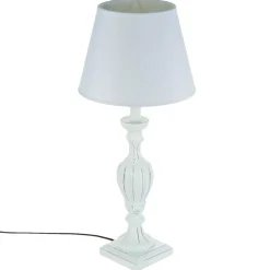 Lampe en bois patiné blanc