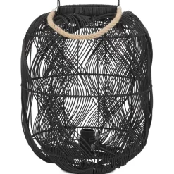 Lampe style lanterne 'DOMINGO' en rotin noir