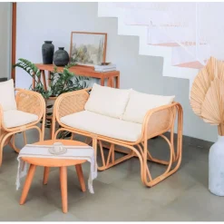 Le Canapé MOROTAI design scandinave épuré assise en rotin naturel et tissu etanche