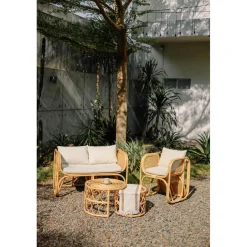 Le Canapé MOROTAI design scandinave épuré assise en rotin naturel et tissu etanche