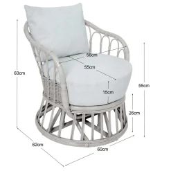 Le Fauteuil PALOPO design scandinave épuré assise en rotin naturel et tissu etanche