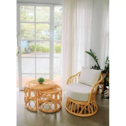 Le Fauteuil PALOPO design scandinave épuré assise en rotin naturel et tissu etanche