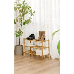 Le meuble d'entrée BANDUNG 3 étagères design scandinave et sa structure en bois