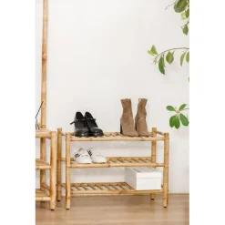 Le meuble d'entrée BANDUNG 3 étagères design scandinave et sa structure en bois