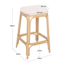 Le tabouret de bar OBIRA design scandinave élégant assise en rotin avec cousin amovible