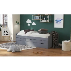 Lit à Tiroirs 90x200cm Gris LENA