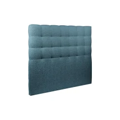 Lit avec tête de lit capitonnee bouclette et sommier kit Bleu