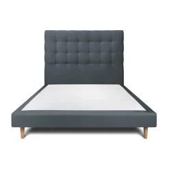 Lit avec tête de lit capitonnee velours et sommier tapissier gris anthracite