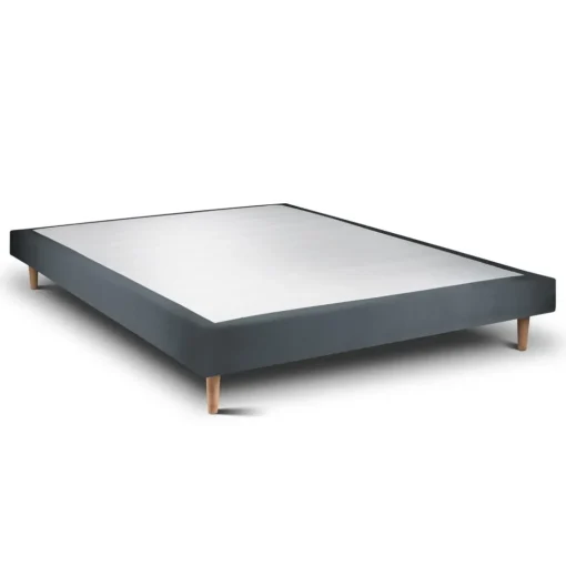 Lit avec tête de lit capitonnee velours et sommier tapissier gris anthracite