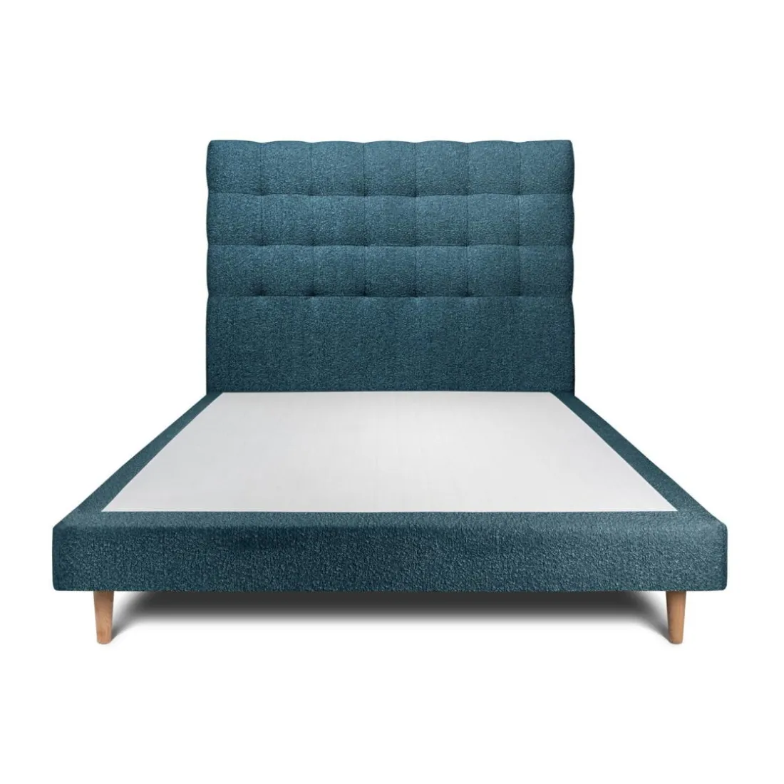Lit avec tête de lit capitonnee bouclette et sommier tapissier Bleu