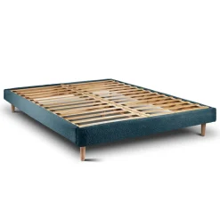 Lit avec tête de lit tapissier bouclette et sommier kit Bleu