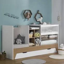 Lit bébé évolutif combiné Blanc & bois ECRIN