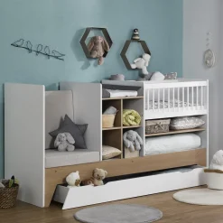 Lit bébé évolutif combiné Blanc & bois ECRIN