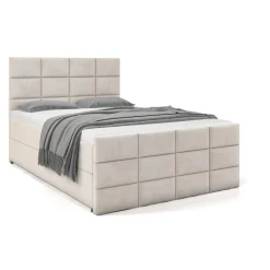 Lit boxspring avec matelas et sur-matelas inclus Postan Velours Beige