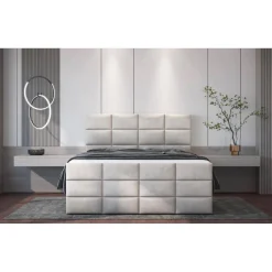 Lit boxspring avec matelas et sur-matelas inclus Postan Velours Beige