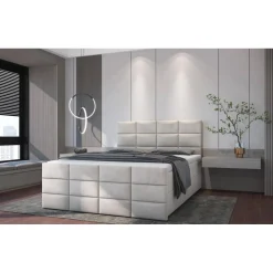 Lit boxspring avec matelas et sur-matelas inclus Postan Velours Beige