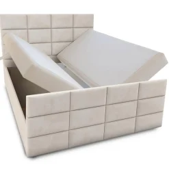 Lit boxspring avec matelas et sur-matelas inclus Postan Velours Beige