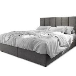 Lit boxspring avec matelas et sur-matelas inclus MERIL 180x220cm Tissu Gris