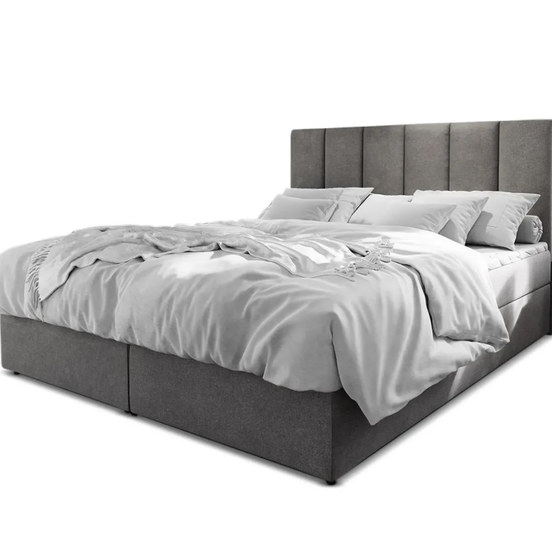 Lit boxspring avec matelas et sur-matelas inclus MERIL 180x220cm Tissu Gris