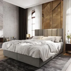 Lit boxspring avec matelas et sur-matelas inclus MERIL 180x220cm Tissu Gris