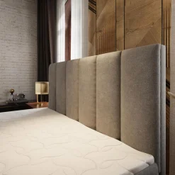 Lit boxspring avec matelas et sur-matelas inclus MERIL 180x220cm Tissu Gris