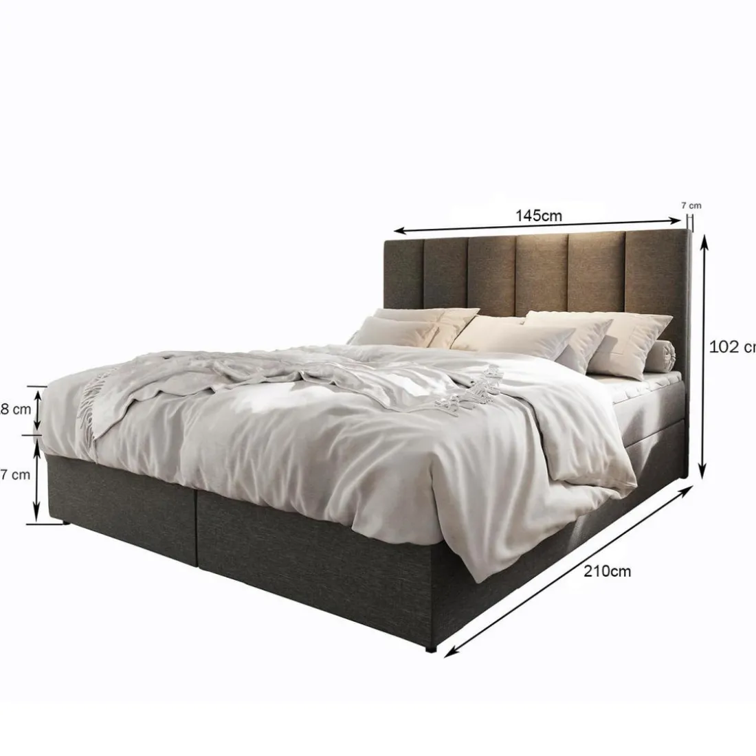 Lit boxspring avec matelas et sur-matelas inclus MERIL 180x220cm Tissu Gris