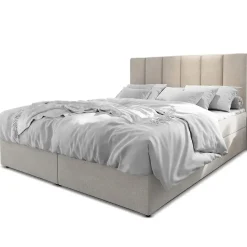 Lit boxspring avec matelas et sur-matelas inclus MERIL 160x200cm Tissu Beige