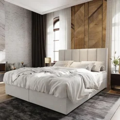 Lit boxspring avec matelas et sur-matelas inclus MERIL 160x200cm Tissu Beige