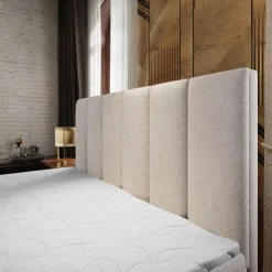 Lit boxspring avec matelas et sur-matelas inclus MERIL 160x200cm Tissu Beige