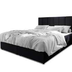 Lit boxspring avec matelas et sur-matelas inclus MERIL 180x220cm Simili Noir