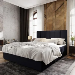 Lit boxspring avec matelas et sur-matelas inclus MERIL 180x220cm Simili Noir