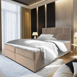 Lit boxspring avec matelas et sur-matelas inclus PRATA 180x220cm Velours Taupe