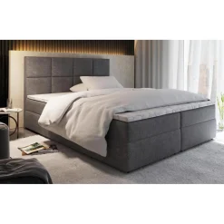 Lit Boxspring NALZEN 180cm Tissu Gris