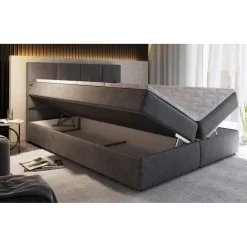 Lit Boxspring NALZEN 180cm Tissu Gris