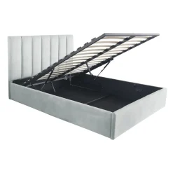 Lit Coffre + Sommier Velours Gris DREAMY 140cm