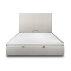 Lit coffre avec tête de lit tapissier Velours Gris clair