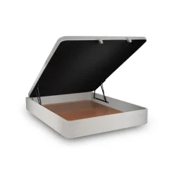 Lit coffre avec tête de lit lignes Velours Gris clair