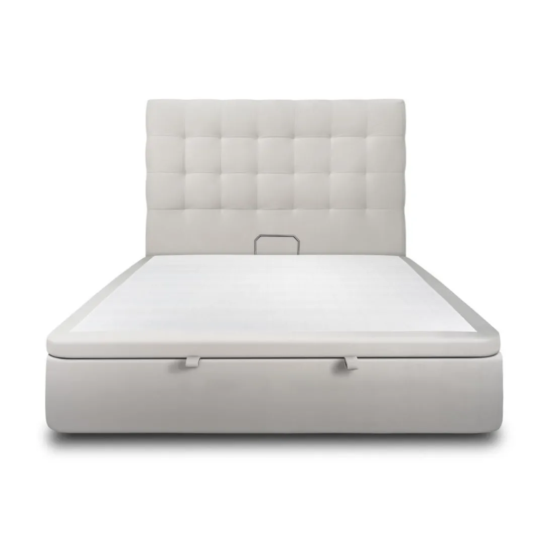 Lit coffre avec tête de lit capitonnee Velours Gris clair