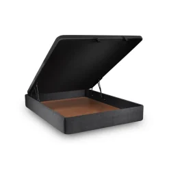 Lit coffre avec tête de lit capitonnee Tissu Noir