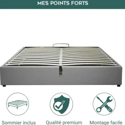 Lit coffre cancun similicuir gris