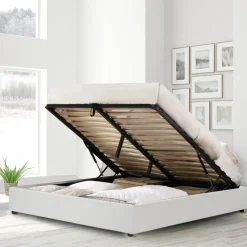 Lit coffre cancun similicuir blanc