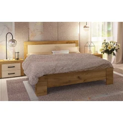 Lit complet avec sommier 140x200cm et tête de lit Chêne clair