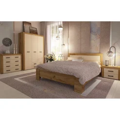 Lit complet avec sommier 160x200cm et tête de lit Chêne clair