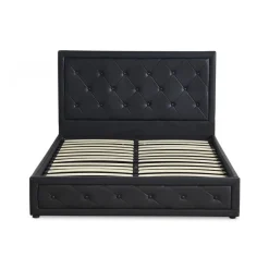 Lit double GRIMALI avec sommier relevable 160x200cm Simili Noir