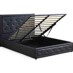 Lit double GRIMALI avec sommier relevable 160x200cm Simili Noir