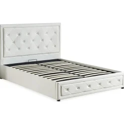 Lit double GRIMALI avec sommier relevable 160x200cm Simili Blanc