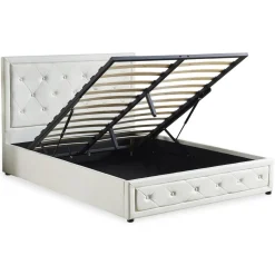 Lit double GRIMALI avec sommier relevable 160x200cm Simili Blanc