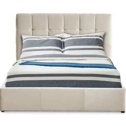 Lit Double LUFTANI Avec Sommier Relevable 160x200cm Velours Beige