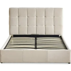 Lit Double LUFTANI Avec Sommier Relevable 160x200cm Velours Beige