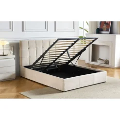 Lit Double LUFTANI Avec Sommier Relevable 160x200cm Velours Beige